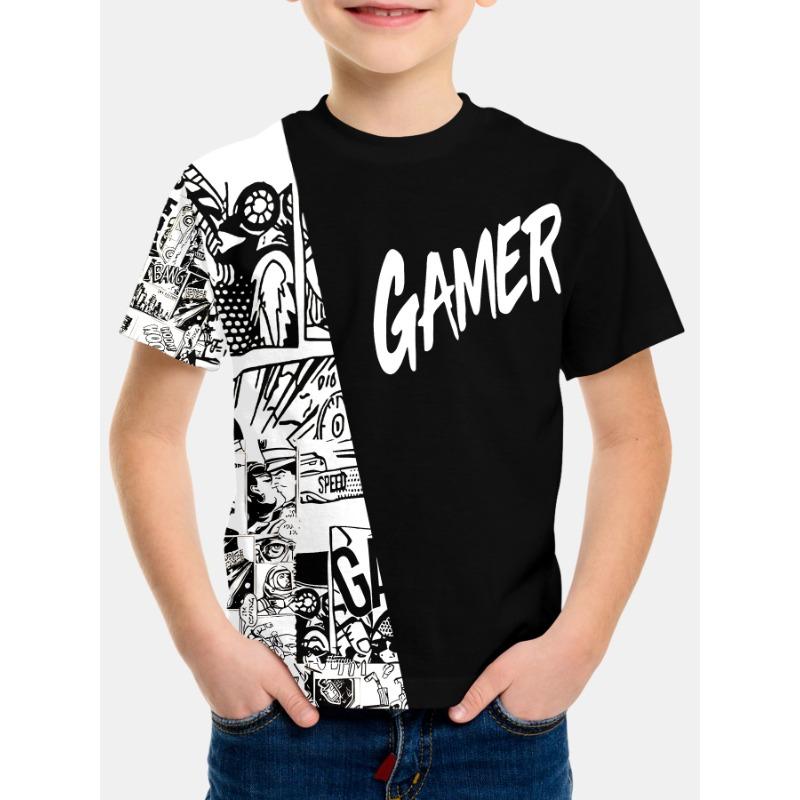 

Флуоресцентная футболка с коротким рукавом и 3D цифровой печатью для детей 170