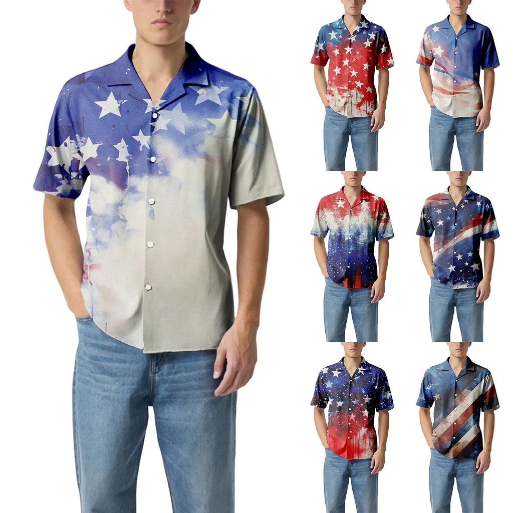 Uformell løs kortermet skjorte for menn Motetrykt skjortetopp