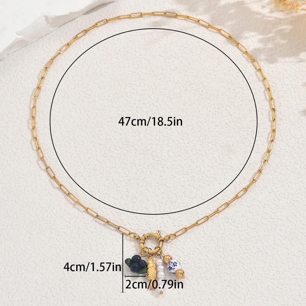 Wind Jewelry, Geometric Shell Inlaid with Pearls, Women's Necklace, Versatile Long Collarbone Chain, Women's