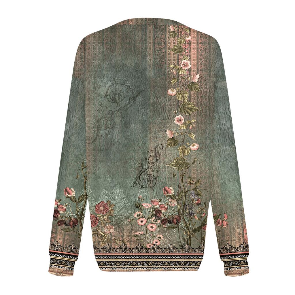 Women's Fashion Round Neck Pullover Top Long Sleeve Tee Printed Sweatshirt