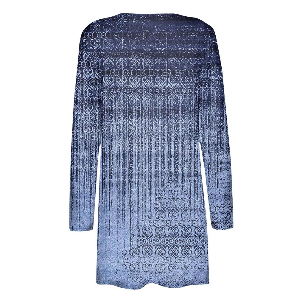 Damenpullover, Langarm-Strickjacke für Damen, leichter Mantel, lässiger, bedruckter Oberteilpullover für den Herbst mit Taschen