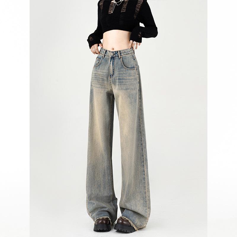 

Women s High-Waisted Wide-Leg Jeans: Spring Collection, Slimming American Retro, Floor-Sweeping, Versatile Fit 2XL for 130-145 lbs