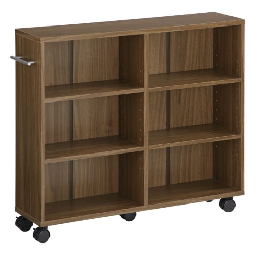 Bon Furniture Bookshelf with Casters, Gap Storage, Wooden Storage Cart with Handles, Closet Storage, Wagon, Shelf, 20cm Wide, Walnut