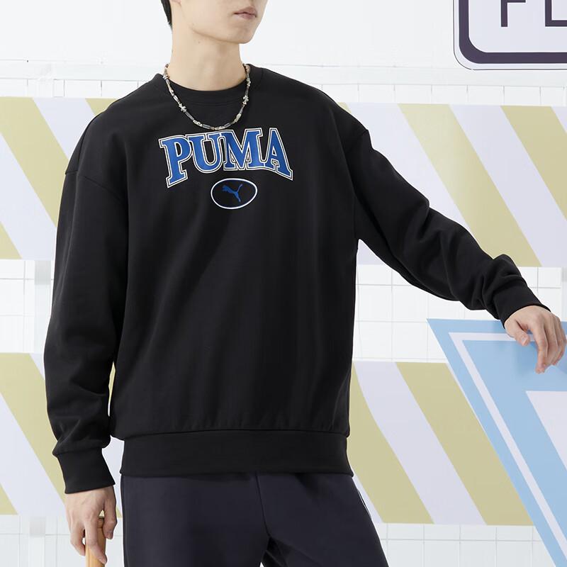 Puma Letter Logo Printed Sports Fitness Training Knit Crew Neck Pullover Long Sleeve Sweatshirt Unisex Sweatshirt Black 682929-01