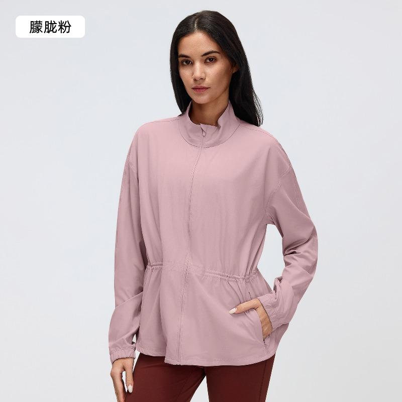 New drawstring waist stand-up collar jacket top casual loose versatile yoga fitness sports jacket