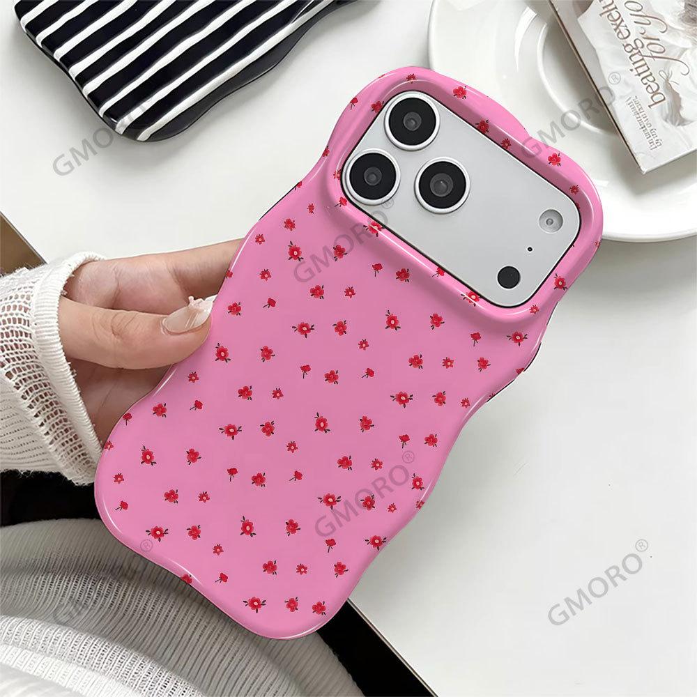 Korean ins wind simple pink small floral mobile phone case iPhone12 two-in-one film wave edge Apple 17Pro