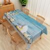 Ocean Theme Table Cloth Waterproof Beach Seashells Starfish Print Coastal Dining Decor For Kitchen Party Wedding Tablecloth