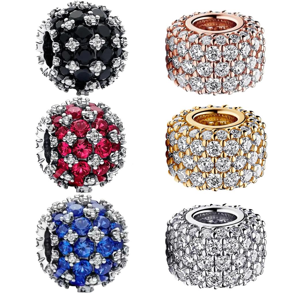 Sparkling Copper Metal Round Bead Components Full Diamond Charm Bead Components Compatible With Authentic Original Bracelets Bead Components Women