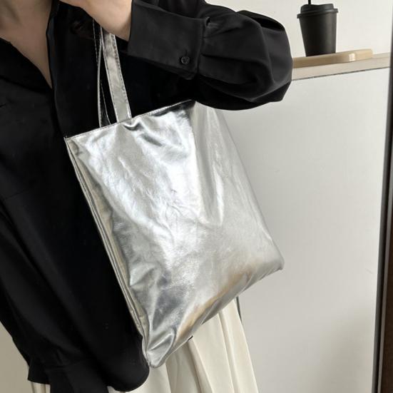 Glossy Tote Bag Women Shiny Solid Color Shoulder Bag High Capacity Faux Leather Handbag for Date Street Party Shopping