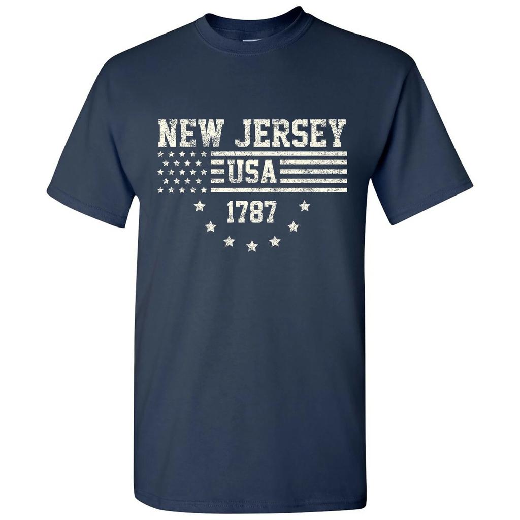 USA Flag Statehood New Jersey 1787 - America Founding State Pride T Shirt - Navy