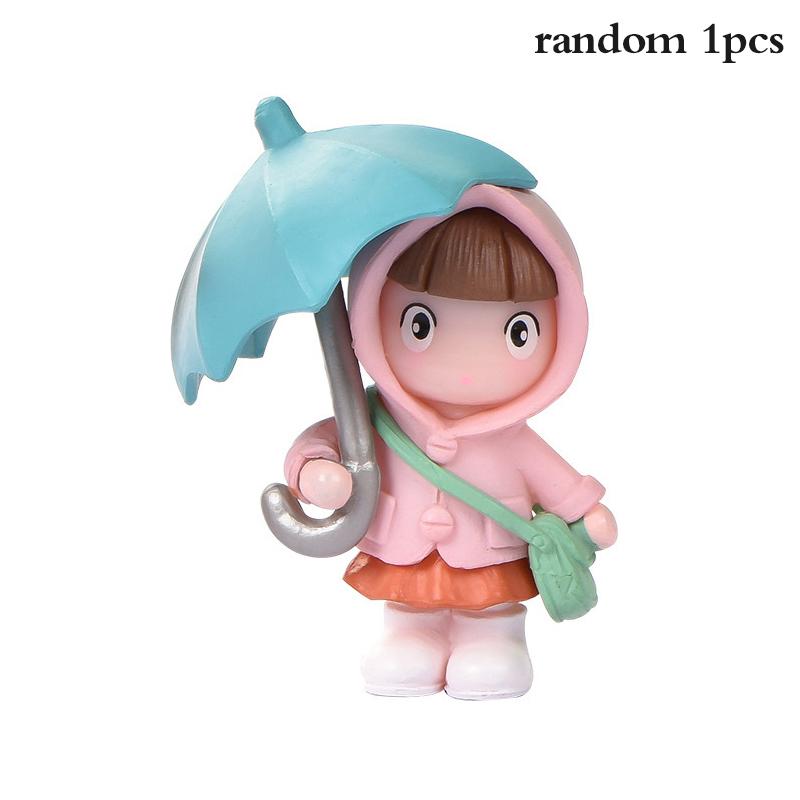 1/4Pcs Mini Umbrella Girl Doll Landscape Handcrafted Fairy Garden Figurines