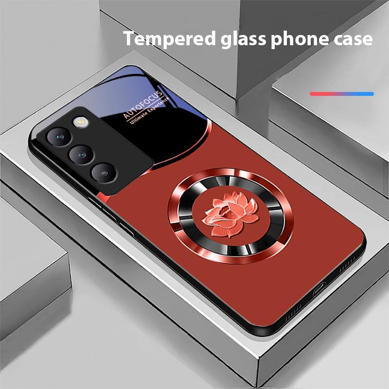 Circle Lotus Gold For Y72 33S 11 03 36 96 Lite 35 16 Iqoo 12 V40 SE 5G 29 40 21 30 X80 Pro Vivo Tempered Glass Phone Case Black