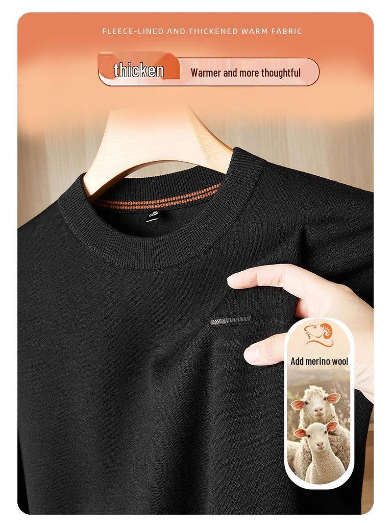 2025 Autumn-Winter Men's Plus Size Velvet Thick Sweater, Casual Round-Neck Warm Knitwear