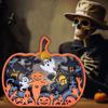 Wooden Multi-Layer Halloween Pumpkin with Haunted House, Ghosts, and Scarecrow Ornaments for Desktop Display