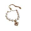 French Vintage Geometric Pearl Bracelet With Gold Plating For Womens Gift