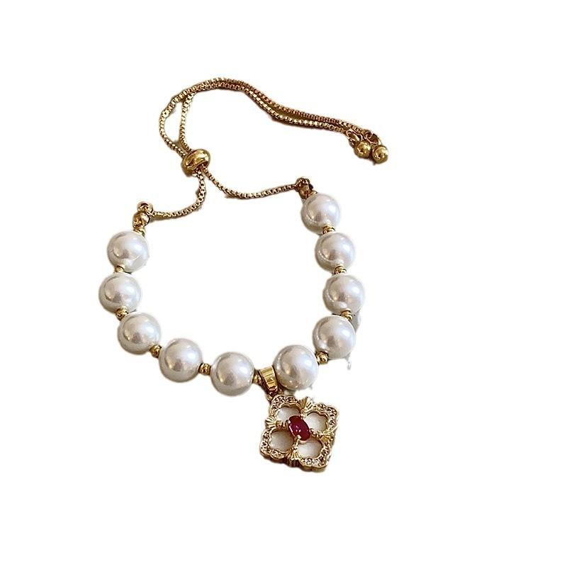 French Vintage Geometric Pearl Bracelet With Gold Plating For Womens Gift