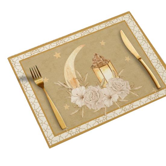 

Yousheng Ramadan Placemat Moon Heat Resistant Non-slip Star Lantern Mosque Table Mat Eid Holiday Party Home Kitchen Dining Table білий
