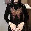 Autumn/Winter Rhinestone Leaf Long-Sleeve Slimming Warm Shirt for Middle-Aged and Elderly Moms