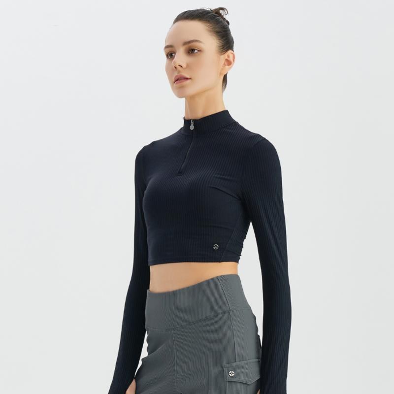 HuiT Rib Zip Crop Long Sleeve T shirT hTwTl3k17T