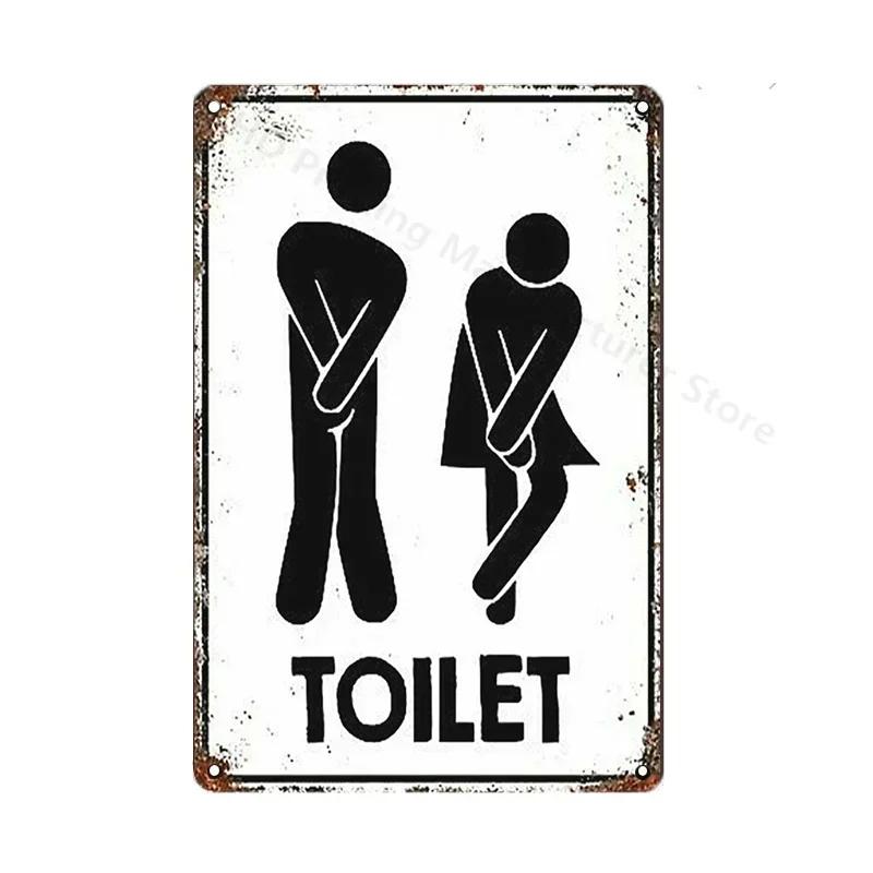 Toilet Sign Vintage Funny Metal Tin Signs Retro WC Lavatory Toilettes Wall Poster Art Bar Club Bathroom Toilet Wall Decor