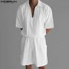 Two Piece Suit Men V Neck Short Sleeve Shirts Shorts Casual Outfits Sets