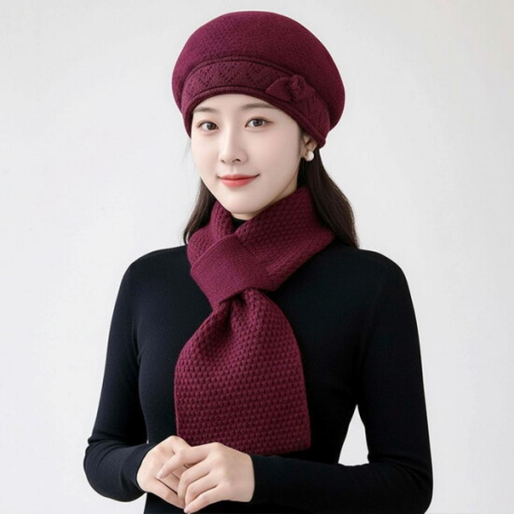 Florosence Cozy Fleece Thick Beret + Scarf Set 2 Types Color Selection