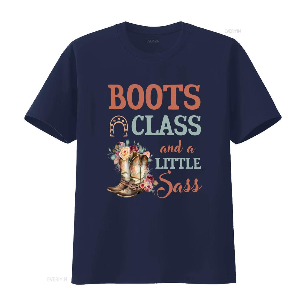 Horse T Shirt Boots Class And A Little Sass Lover Rider Owner Trainer HOR278F01 Vintage Washed Top For Everyday Wear Stretched