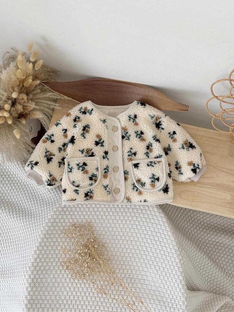 Korean Style Floral Baby Girl Cardigan Coat - 2025 Winter Collection