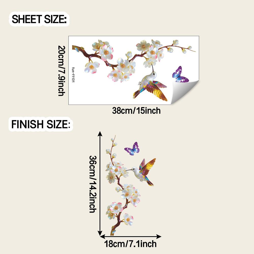 

Painted Flower Hummingbird Static Cling UV Window Sticker for Outdoor Balcony Glass Decal Home Decor 20x38cm разноцветный