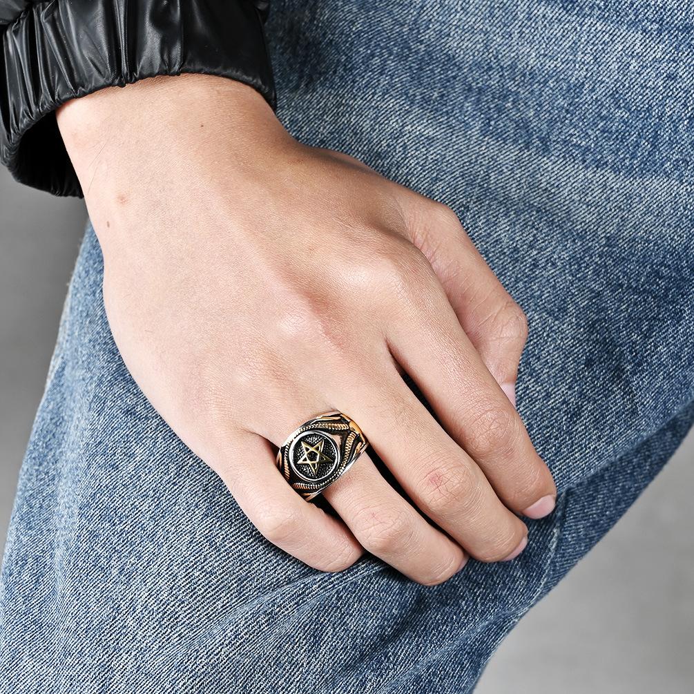 Europäischer und Amerikanischer Dark Style Satan Ziegenkopf Pentagramm Titanstahlring für Männer