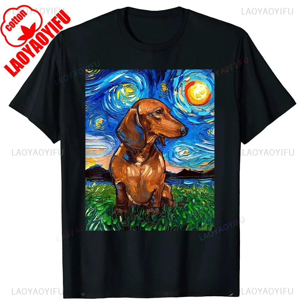 Brown Short Hair Dachshund Dog Art Men T Shirts Graphic High Quality Cotton Streetwear Short Sleeve Birthday Tshirt Clothing