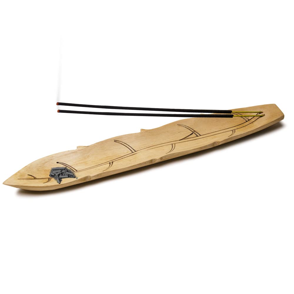 Soulveda Cycle Pure Wooden Agarbatti Stand With Ash Catcher( Natural) Leaf Shape Incense Holder Handmade Decor