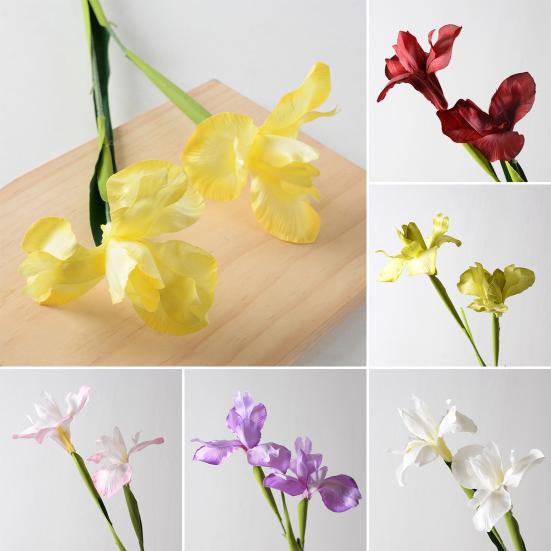 Artificial Iris Flower 2 Heads Faux Silk Flower Bouquet Long Stem Fake Iris Flowers for Floral Arrangements Table Centerpiece Party Wedding Decor