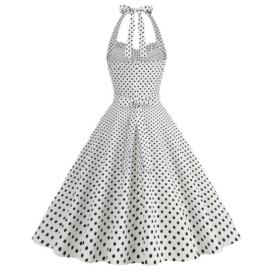 Dámské večerní šaty Vintage Kontrastní barva Bodový potisk A-line Big Swing Slim Wasit Bez rukávů Bez rukávů Ohlávka bez zad s ohlávkou Výstřih Midi Princezna Styl