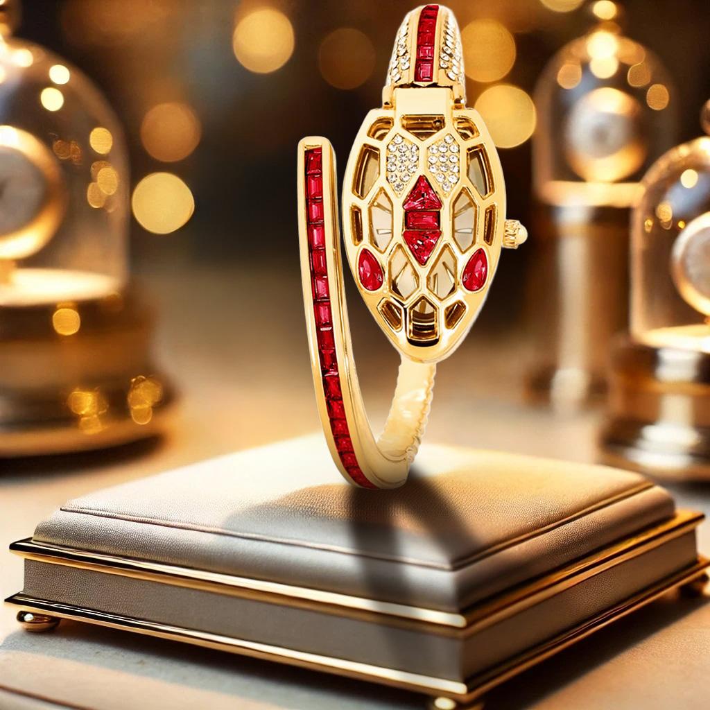 2025 Neue Damenmode, Leichter Luxus, Nischen-Quarzuhr im modischen Schlangenarmband-Stil mit Temperament