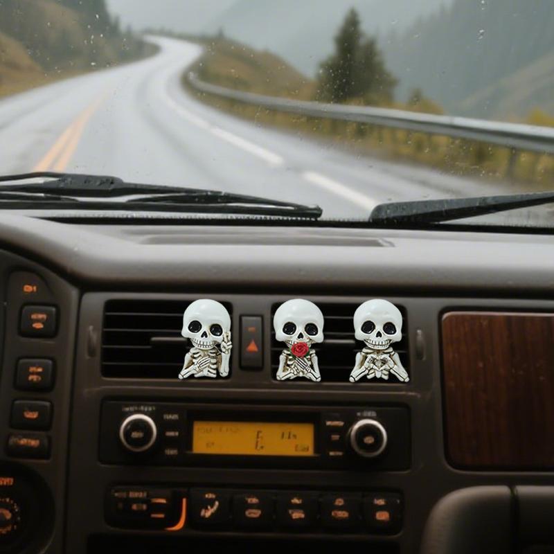 3Pcs Cute Resin Skull Car Air Outlet Diffuser Funny Auto Interior Aromatherapy Decor Cool Gift for Boyfriend