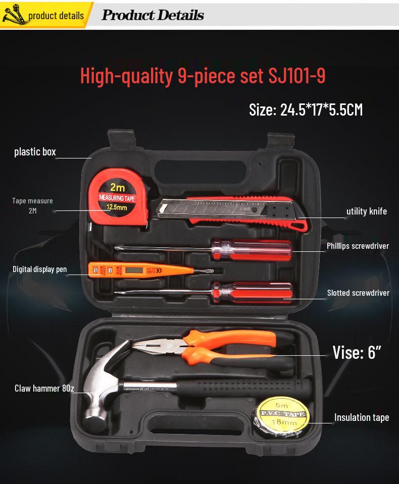 Carbon Steel Hand Tool Kit for Home, Vehicle, and Auto Repair