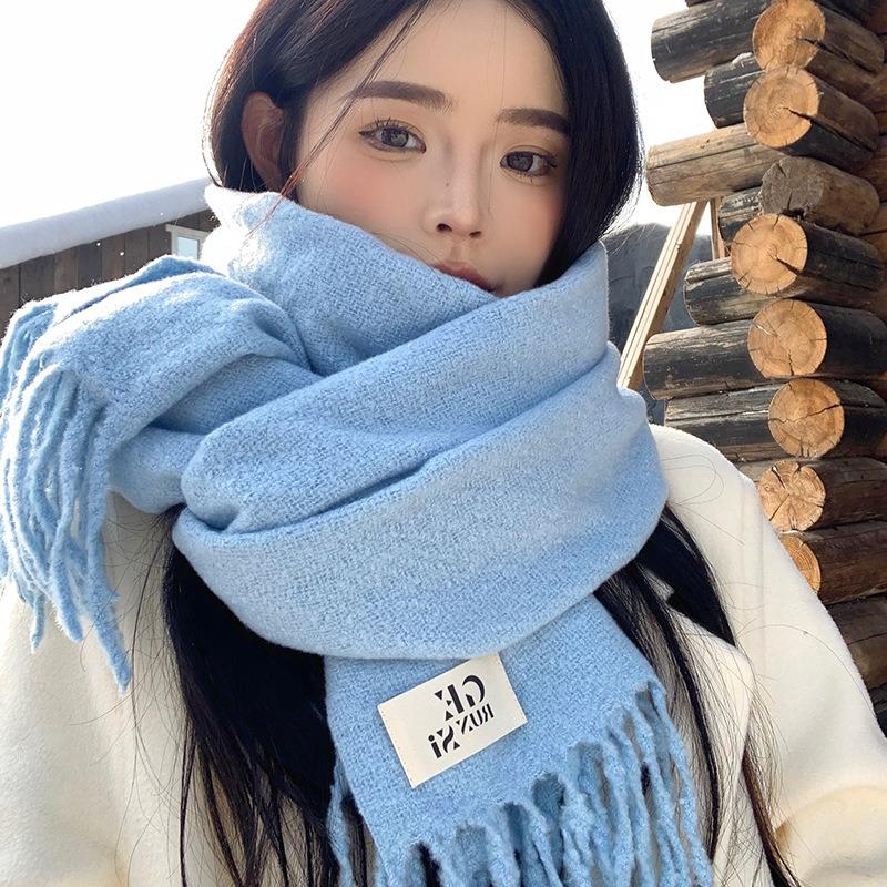 Haze blue imitation cashmere scarf women's new winter atmosphere scarf couple student men's shawl