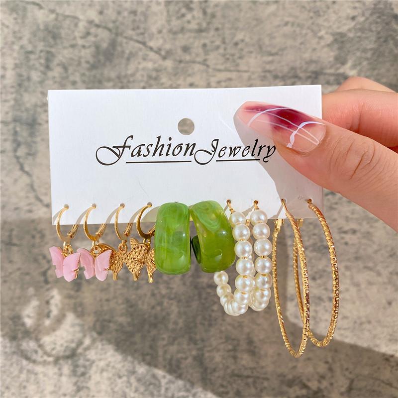 Modyle New Bohemian Female Pearl Earrings Set Punk Vintage Gold Color Geometric Drop Earrings for Women Fashion Jewelry