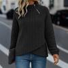 Women's Fashionable Solid Color Round Neck Long Sleeved Pullover Zipper Warm Casual Loose Sweatshirt Top
