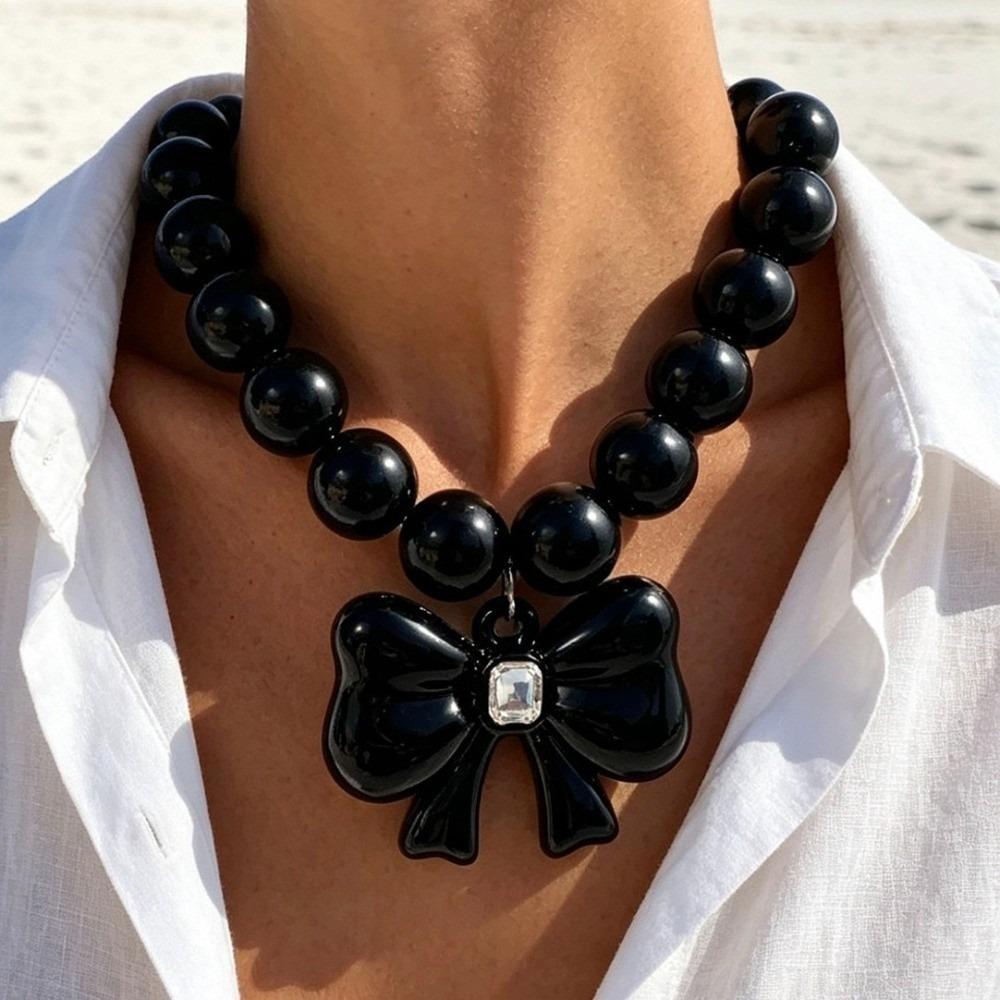 Collana con Ciondolo Regolabile Metallo Acrilico Perline Rotonde Per Donne