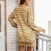 Women Casual Loose Waist Mini Knitting Sweater Dress O Neck Full Sleeve Above Knee Straight Clouds Pattern Spring Fall S-L