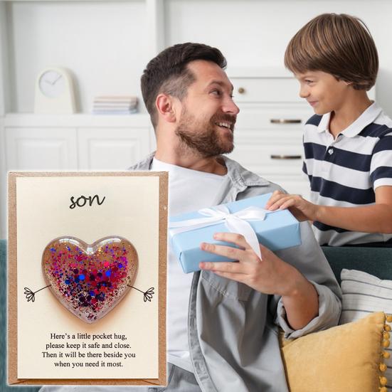 Daughter Pocket Hug with Positive Card Emotional Support Love Heart Figurine Son Sister Niece Pocket Token Decoration Inspirational Encouragement Gift