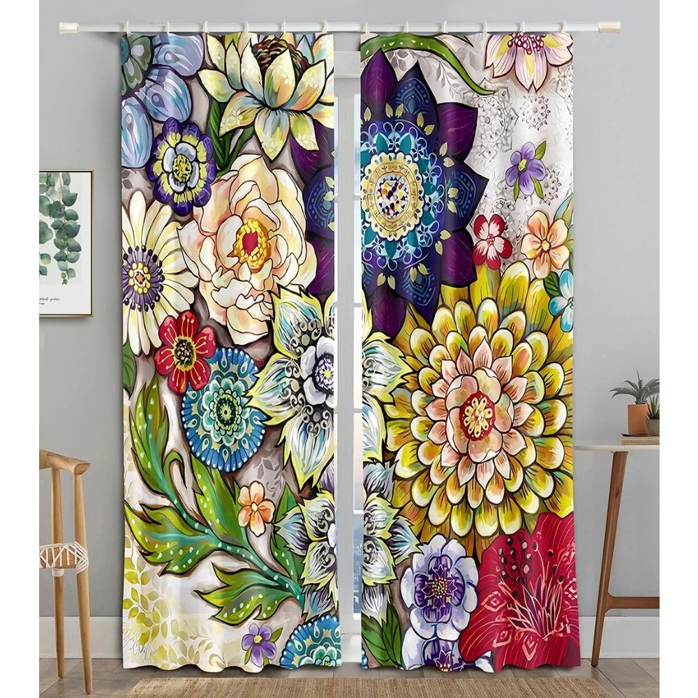 Bohemian Retro Window Area Covering for Bedroom Lightweight Fabric Polyester Sunshading Window Decorative Boho Printing Finished