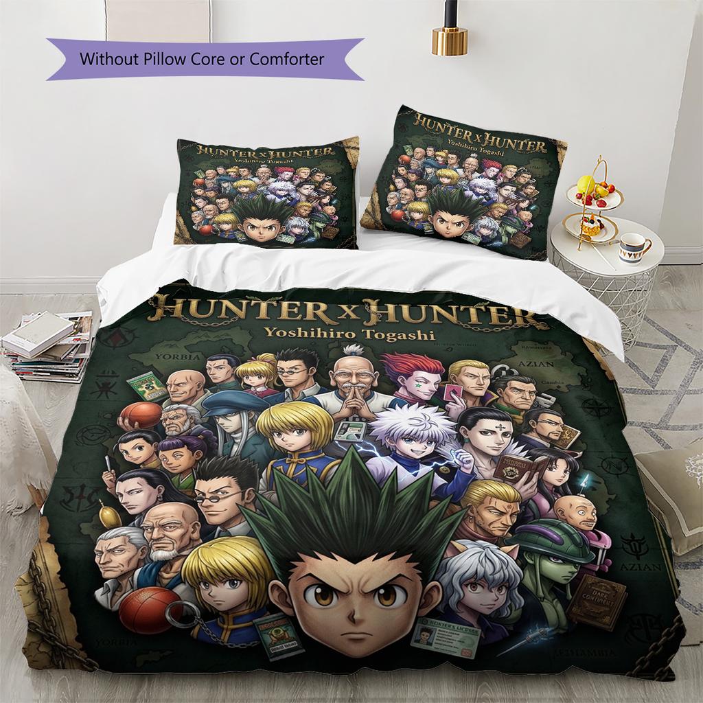 Hunter X Hunter Pattern Bedding Quilt Set Quilt Cover Pillowcase Home Birthday Gift(1 * Duvet Cover + 2 * Pillowcase, Without Core)