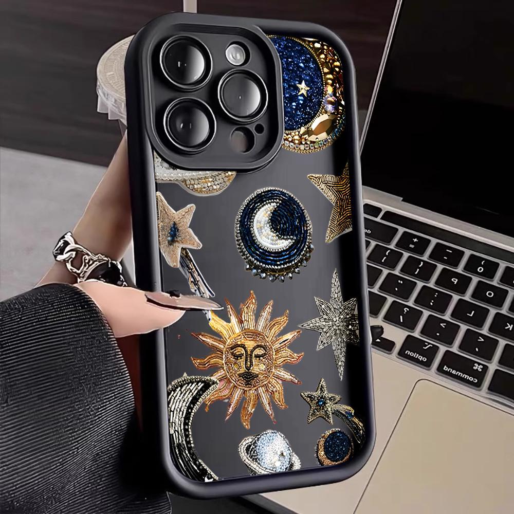 Phone Case For iPhone 7 8 16 15 14 Plus For iPhone 15 17 16 14 13 12 11 Pro Max XS XR X Gilded Celestial Shockproof Bumper Cover
