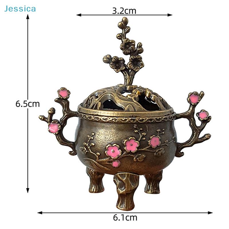 Vintage Brass Plum Blossom Incense Burner  Mini Ornate Censer for Aromatherapy & Desktop Decor