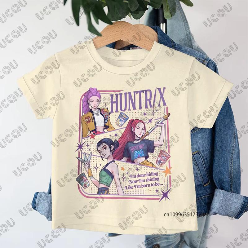 Anime Kpop Demon Hunters Huntrix Print Children Cotton T-shirt Summer Short Sleeve Tees Boys and Girls Clothes Casual Kids Tops