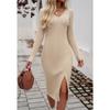 Women Slim V-neck Slit Sweater Dress