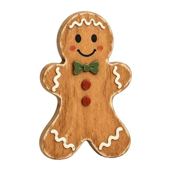 Christmas Village Gingerbread House Wooden Man Decor, Rustic Gingerbread, Candy Cane Figurines, Xmas Reusable Seasonal Home Decor Tabletop Ornaments